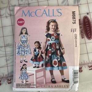 McCall's 6875 Laura Ashley Girls and Doll Dresses Sewing Pattern 2-3-4-5 Uncut